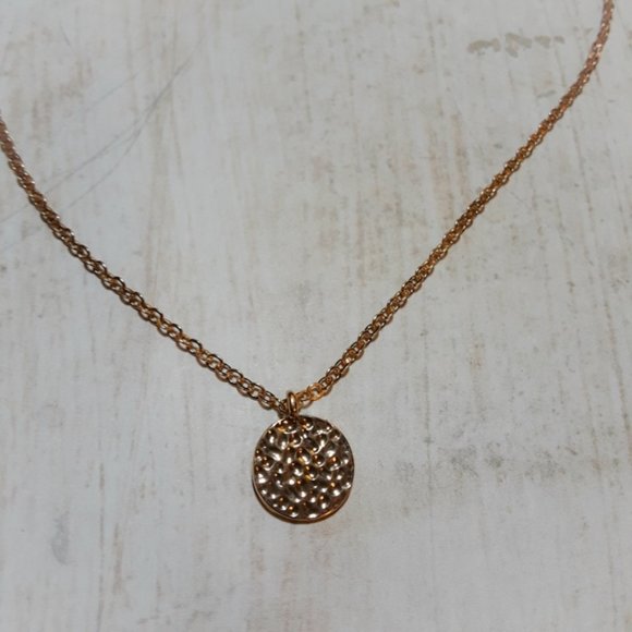 Minimalist Hammered Gold Disk Pendant Necklace - Picture 4 of 7